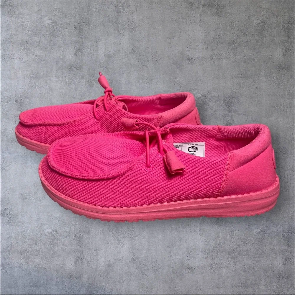Hey Dude Wendy Funk Mono Sneakers Womens 8 Electric Pink Low Top Casual Shoes
